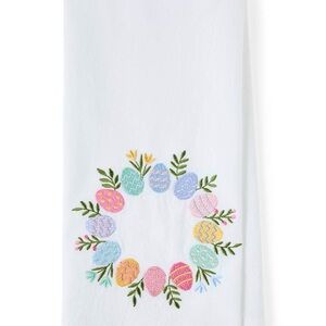 White Embroidered Easter Egg Wreath Kitchen Towel